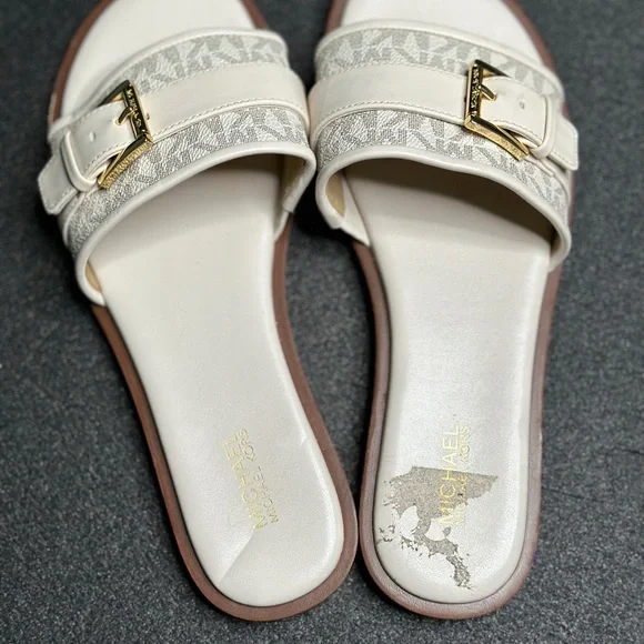 Michael Kors White and Gold Slide Sandals - Picture 3 of 5